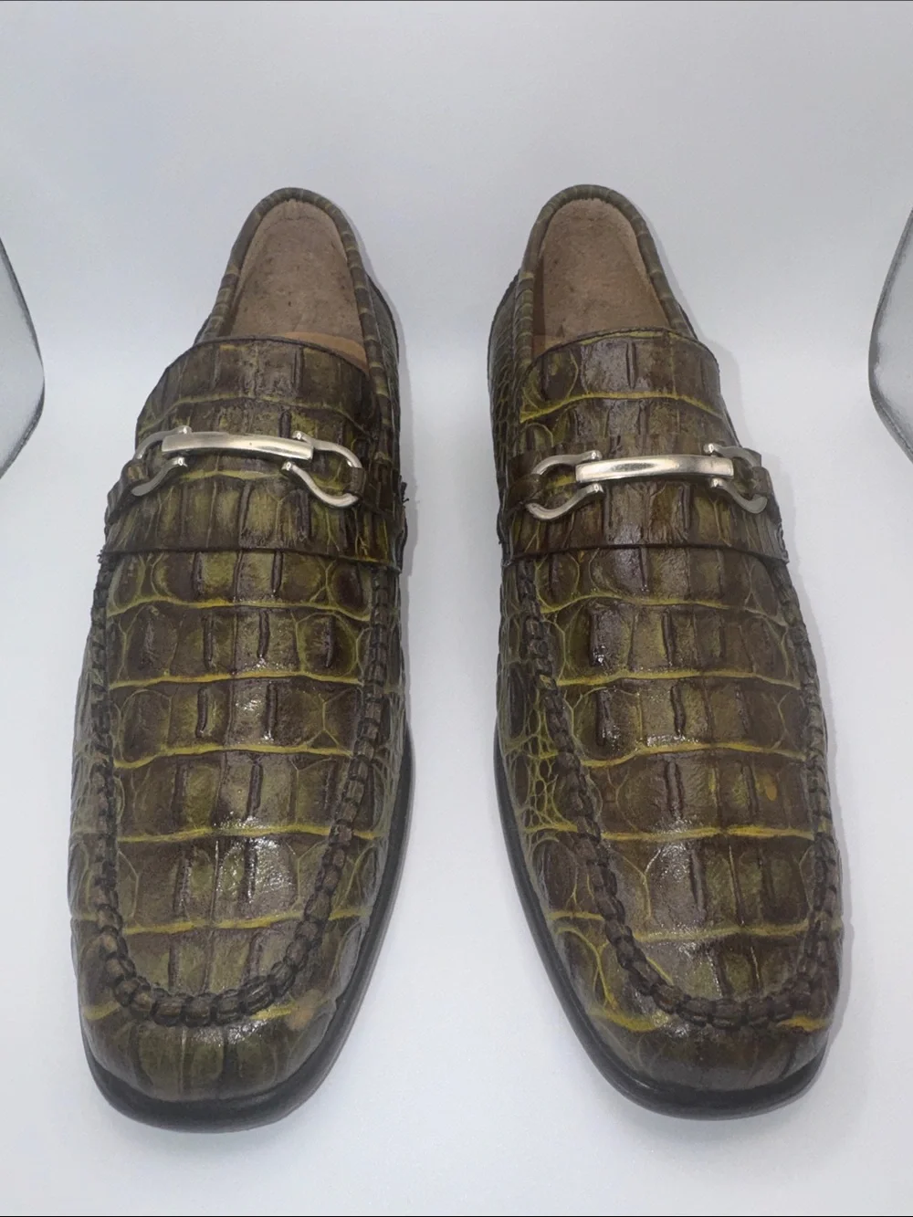Bond Veari Luxury Croc Embossed Leather Loafers Men’s 8.5 Green